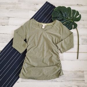 Sundance| V Neck Ruched Side Striped Top Size Small